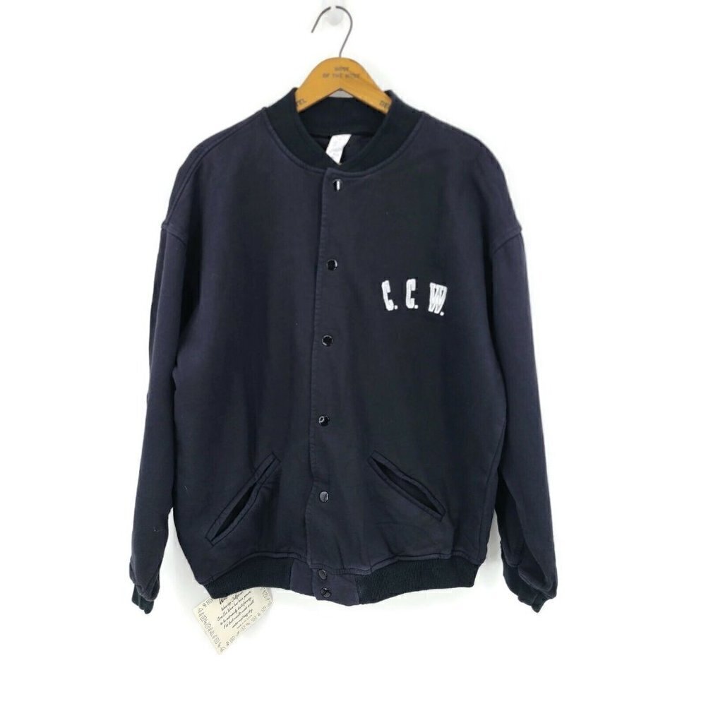 VTG 90s California Crazee Wear Varsity Jacket Mens XS Black Snap Front Oversize